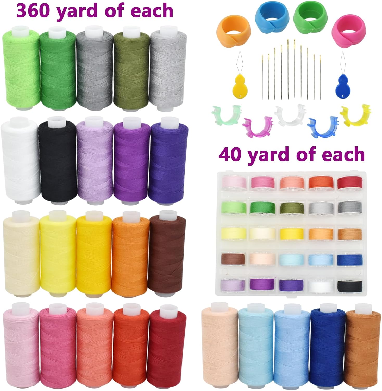 BDS-HOME 50pcs 25 Colors Sewing Thread Set with Matching Bobbins, Spool Organizers, Needles, and Needle Threaders for Hand, Embroidery, Sewing Machines, and DIY Crafts - Image 4