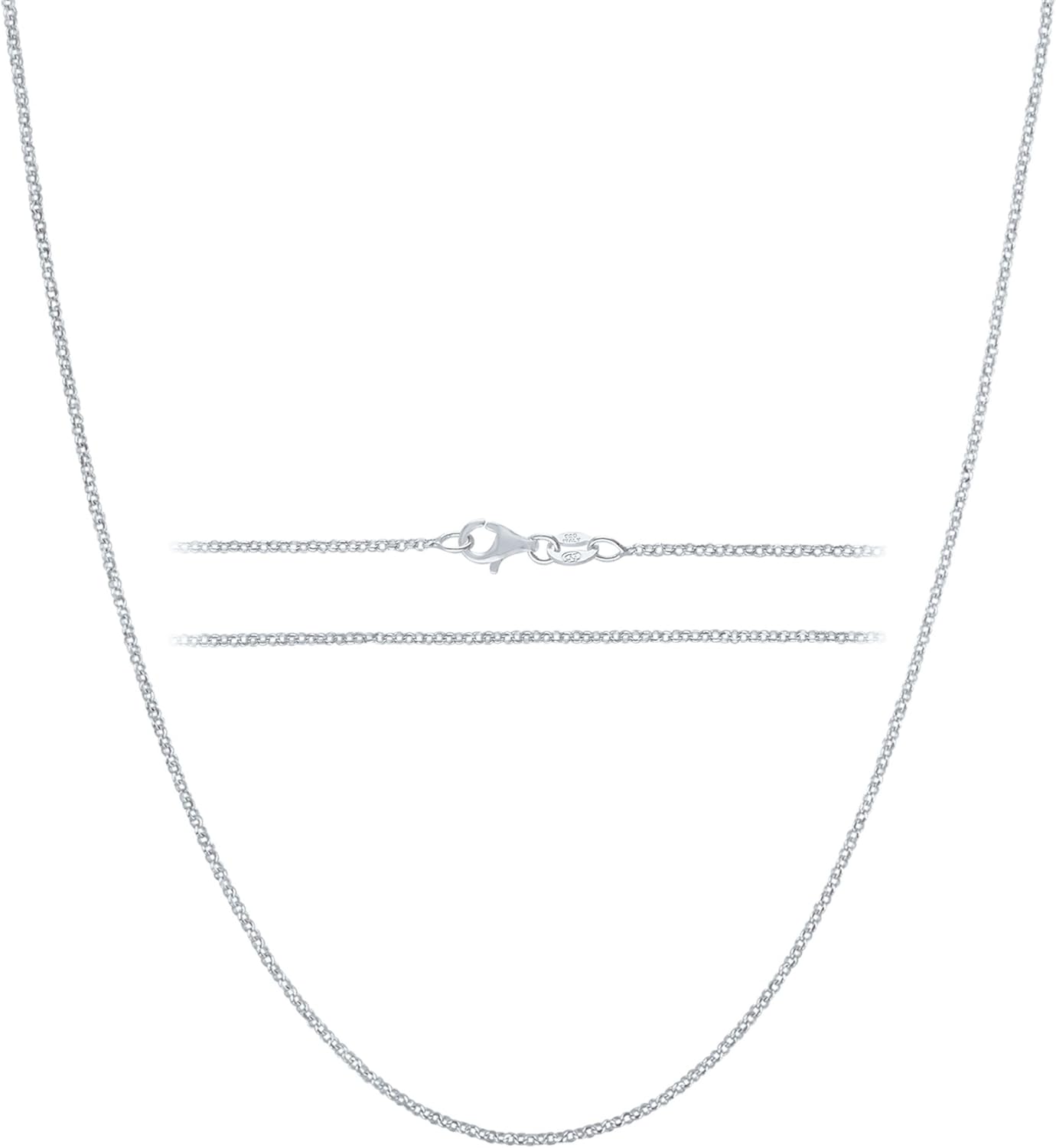 Solid 925 Sterling Silver Chain Necklace - Diamond Cut Cable Link Chain – 1.6mm Thin, Dainty, for Women & Men with Lobster Clasp – Made in Italy, (16-30 Inch)